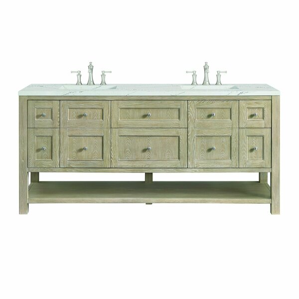 James Martin Vanities 72'' Double Vanity, Whitewashed Oak w/ 3 CM Ethereal Noctis Quartz Top 330-V72-WWO-3ENC